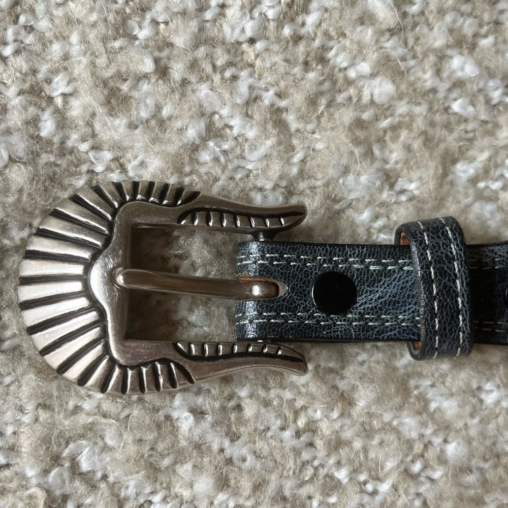 VTG 90’s Justin Gray Leather Tapered Belt Silver Navajo Ranger Buckle, Size S - Picture 3 of 9